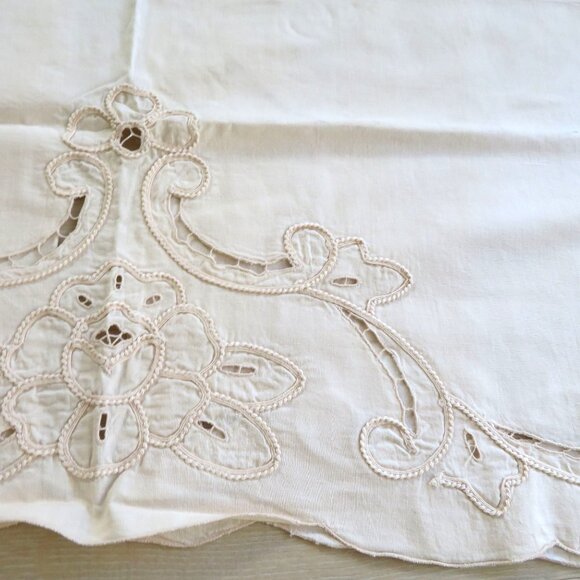 Vintage 90s Battenburg Lace Embroidered Curtain Valance 20" x 60" Beige Cotton - Picture 3 of 14